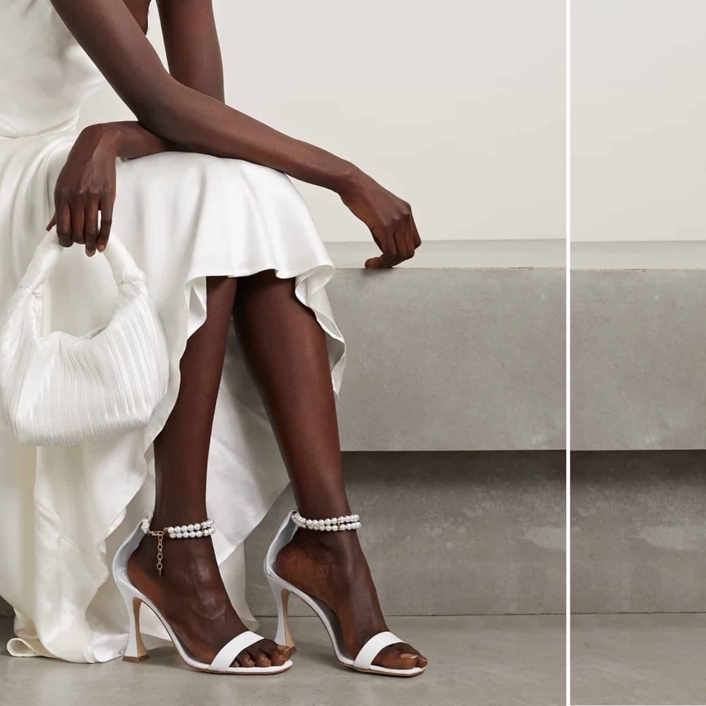 Manolo Blahnik // Charona Man Made Pearl Ankle Strap Sandals Size 40
